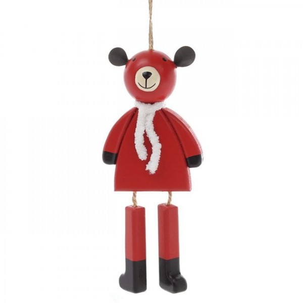 Новогодняя деревянная подвеска Мишка красный 17 см. Flora 12970