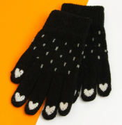 Яркие красивые перчатки  M №20-7-93 черный с белыми сердечками
