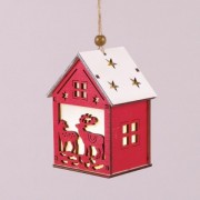 Підвіска новорічна дерев'яна Будиночок з LED-підсвічуванням 12 см. Flora 19919