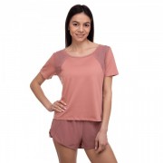 Комплект спортивный для фитнеса и йоги (шорты и футболка) Zelart TX1173-DK1174 L розовый