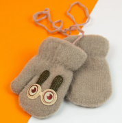 Дитячі рукавиці зимові на мотузочку з очками XS (арт. 21-7-10а) світло коричневий