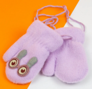 Детские варежки  зимние на веревочке с глазками XS (арт. 21-7-10а) фиолетовый