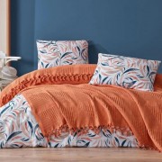 Комплект постельного белья Cotton area евро покрывалом оранжевый сатин арт. 622