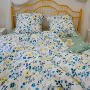 Комплект постельного белья Viluta евро Цветок желто-голубой цветной ранфорс арт. 21153