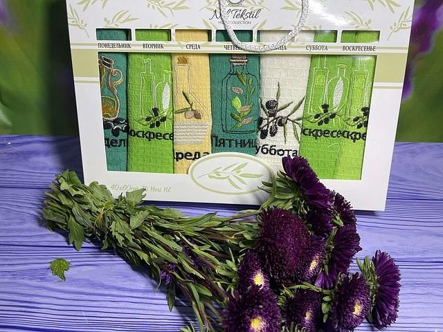 Набір рушників для кухні By-sonya 40х60 оливка 7 шт. вафля мікс квітів бавовна арт. 9981606