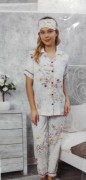 Пижама Wesha XL сорочка+штаны рис.цветы беж. сатин+хлопок арт. 221324