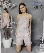 Пижама KILIC S майка+шорты листочки гряз.розовый хлопок арт. A61