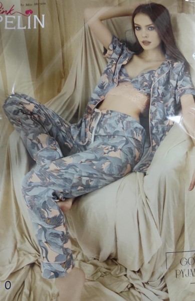 Піжама PELIN L штани+топ+сорочка, сіра бавовна арт. 5030