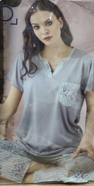 Піжама NIDO XL штани+футболка,мал.квіти на штанах сірий віскоза арт. 3104