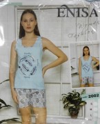 Пижама ENISA S майка+шорты голубые перья хлопок арт. 2002