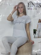 Пижама ENISA XL футболка+брюки полоска серый хлопок арт. 3346