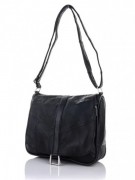 Кожаная сумочка женская с клапаном и длинным ремешком 25*28 см натуральная кожа Den-09/05-39 Черный