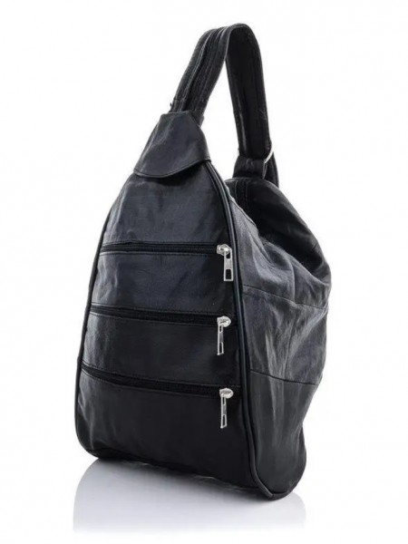 Шкіряний рюкзак - сумка жіночий 38*24 см на блискавці з натуральної шкіри Den-16/05-1 Чорний