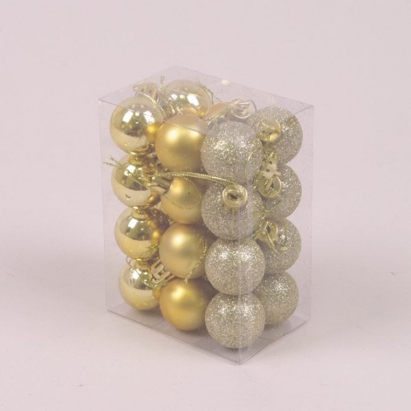 Набір пластикових золотих новорічних кульок Flora 24 шт. D-3 см. 44402
