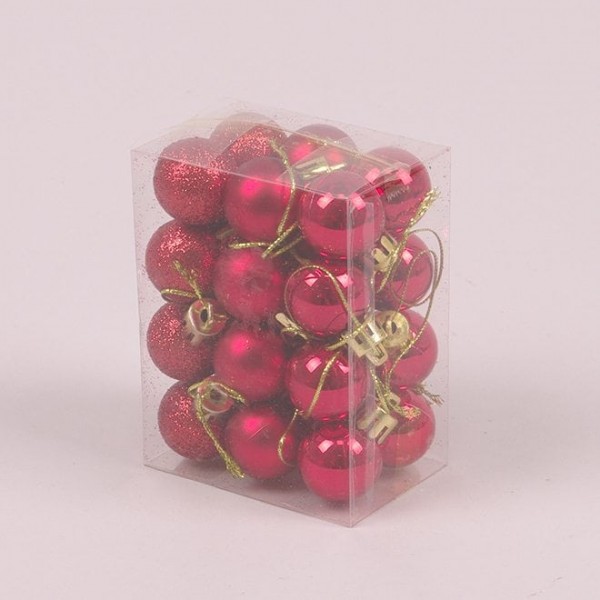 Набір пластикових червоних новорічних кульок Flora 24 шт. D-2.5 см. 44442
