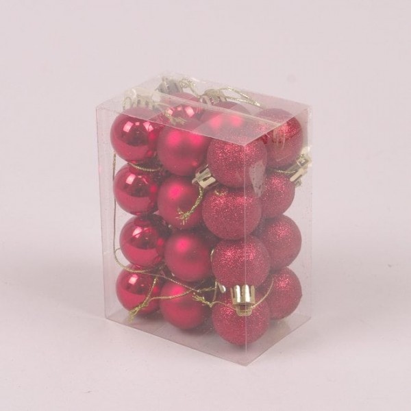 Набор пластиковых красных новогодних шаров Flora 24 шт. D-3 см. 44403