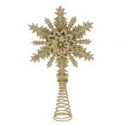 Верхушка пластиковая на елку Flora Снежинка золотая 20 см. 13312