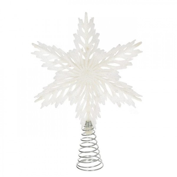 Верхушка пластиковая на елку Flora Снежинка белая 20 см. 13315