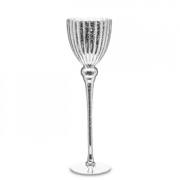 Свічник скляний Flora срібний H-40 см. 34484