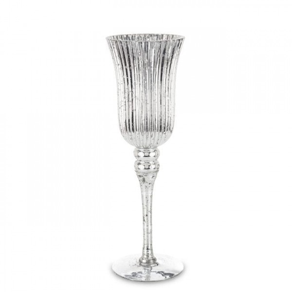Свічник скляний Flora срібний H-35 см. 34504