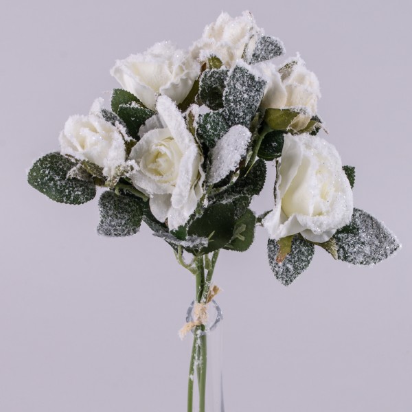 Штучний засніжений букет троянд із 3 гілок білий 2866-1