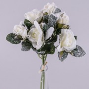 Искусственный заснеженный букет роз из 3 веток белый 2866-1
