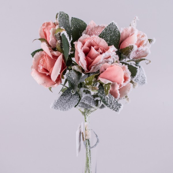 Штучний засніжений букет троянд із 3 гілок рожевий 2866-2