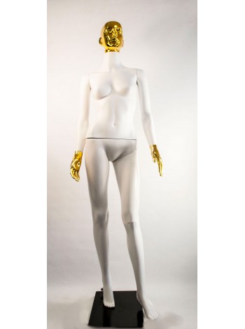 Манекен Hoz жіночий Сиваян білий з блискучими кистями та головою ВГ (золото) MN-2067