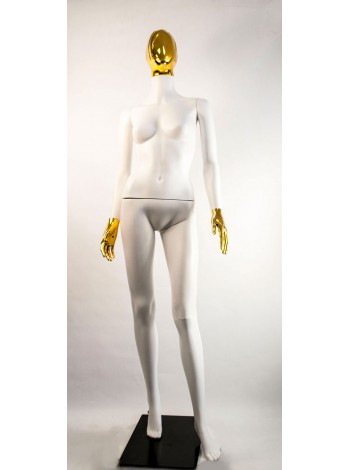Манекен Hoz жіночий Сиваян білий з глянсовими кистями та головою Аватар-2 (золото) MN-1987