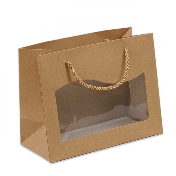 Пакет подарочный крафт с прозрачным пластиковым окошком 23х11х18 (12 шт.) Flora 44467