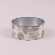 Кашпо металлическое круглое Тропические листья D-16.5 см. Flora 21370