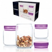 Набор банок для сыпучих Jar Colorlicious 3шт с пурпурной крышкой Luminarc Q6148
