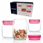 Набір банок для сипучих Jar Colorlicious 3шт з рожевою кришкою Luminarc Q6149