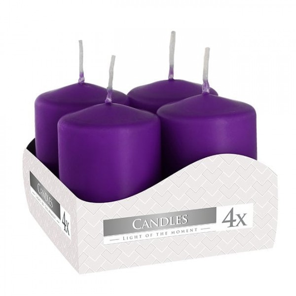 Комплект фіолетових свічок Flora Циліндр 4х6 см. (4 шт.) 27410