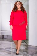 Сукня жіноча батальна зі стразами червоного кольору р.52 246 150853