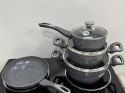 Набір посуду для кухні зі сковородою граніт круглий (7 предметів) НК-314 сірий