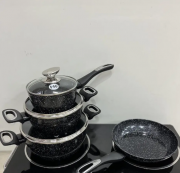 Набір посуду із сковородою граніт круглий (7 предметів) НК-314 чорний