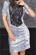 Платье женское велюр+гипюр серый р.42 6070 140257