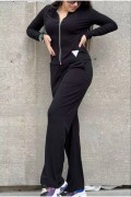 Жіночий костюм з тканини рубчик чорного кольору M 8362 155231