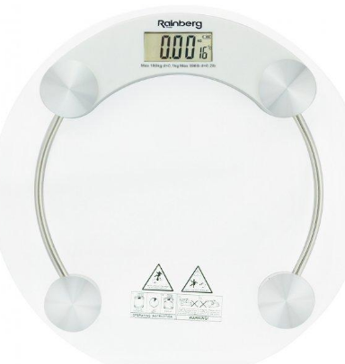Весы напольные стеклянные Rainberg RB-2003A (круглые) на 180 кг с термометром