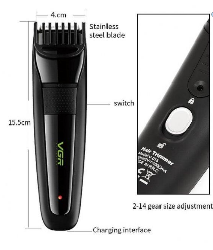 Бездротова акумуляторна машинка для стрижки волосся VGR V 015 Black
