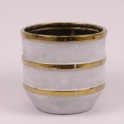 Кашпо керамическое Flora с золотыми полосками H-17 см. 38490