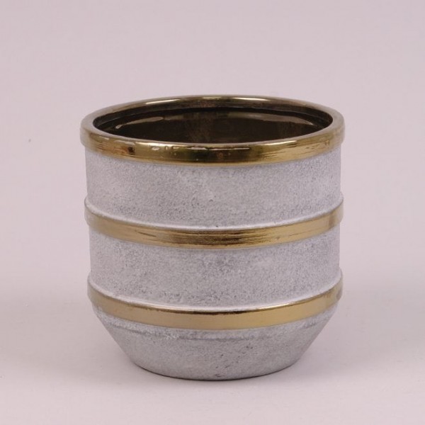 Кашпо керамическое Flora с золотыми полосками H-14.5 см. 39104