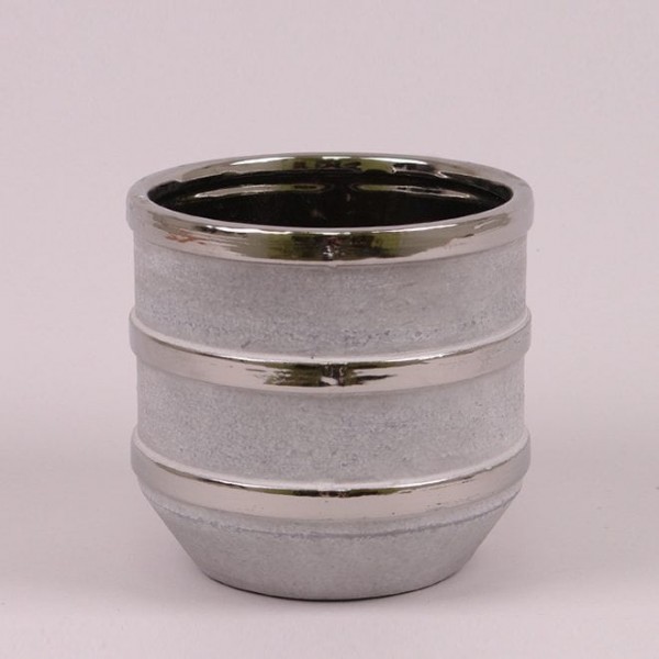 Кашпо керамічне Flora зі срібними смужками H-14.5 см. 38491