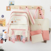 Рюкзак 4 в 1 шкільний для дівчинки білий/пудра Kay (набір: рюкзак, шоппер, пенал, сумочка)
