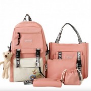Рюкзак 5 в 1 школьный для девочки пудра (набор: рюкзак, шоппер, пенал, сумочка, кошелек)