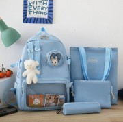 Рюкзак 4 в 1 школьный для девочки голубой Rabbit (набор: рюкзак, шоппер, пенал, сумочка)