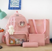 Рюкзак 4 в 1 школьный для девочки розовый Rabbit (набор: рюкзак, шоппер, пенал, сумочка)