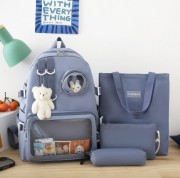 Рюкзак 4 в 1 школьный для девочки синий Rabbit (набор: рюкзак, шоппер, пенал, сумочка)