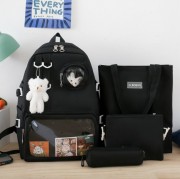 Рюкзак 4 в 1 школьный для девочки черный Rabbit (набор: рюкзак, шоппер, пенал, сумочка)